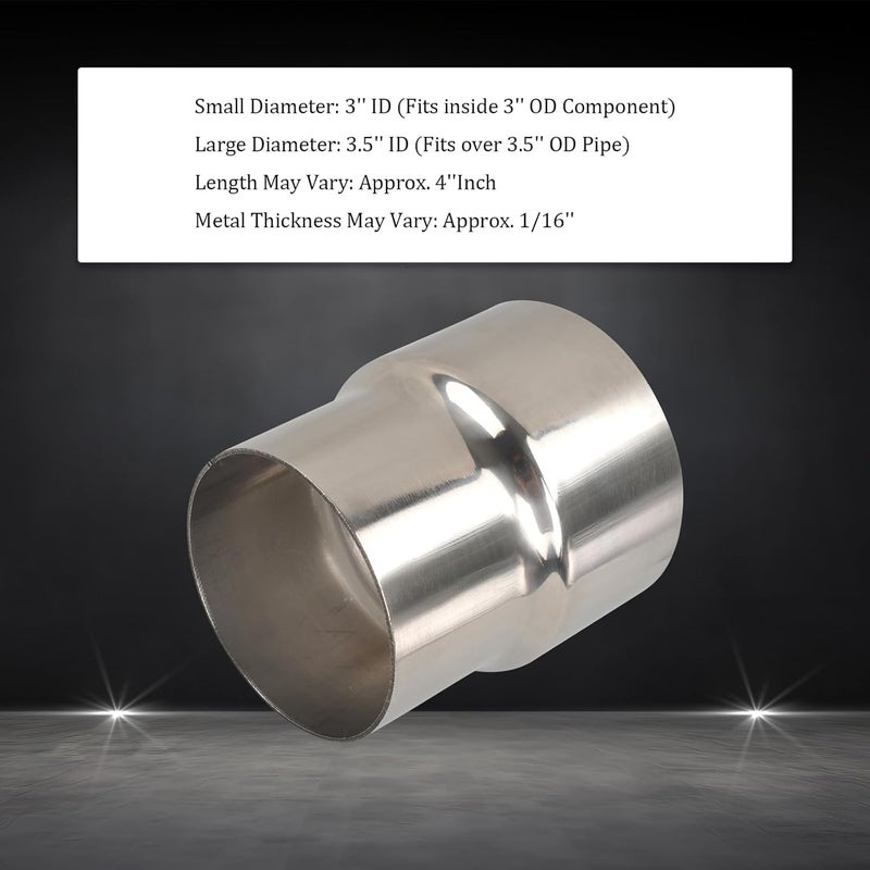 SSN Exhaust Pipe Reducer Component Adapter 3 Inch ID to 3.5 Inch ID Polished 304 Stainless Steel Universal ID 3" to ID 3.5" Exhaust Pipe Reducer Adapter 4 Inch Length-Pair 2 Pcs - Image 3